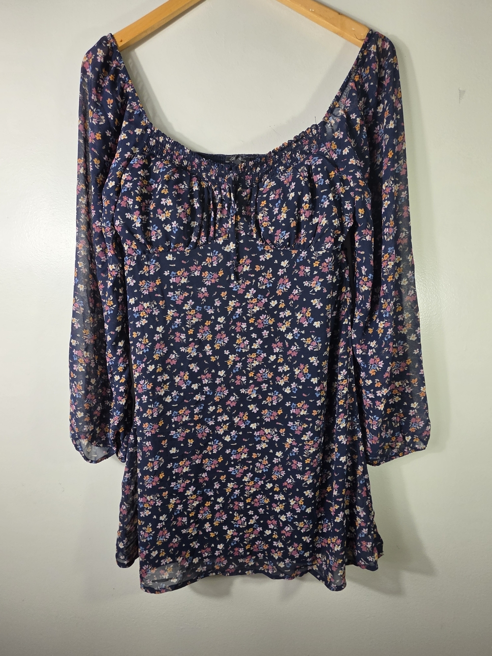 Lily Rose Navy Floral Smocked Top